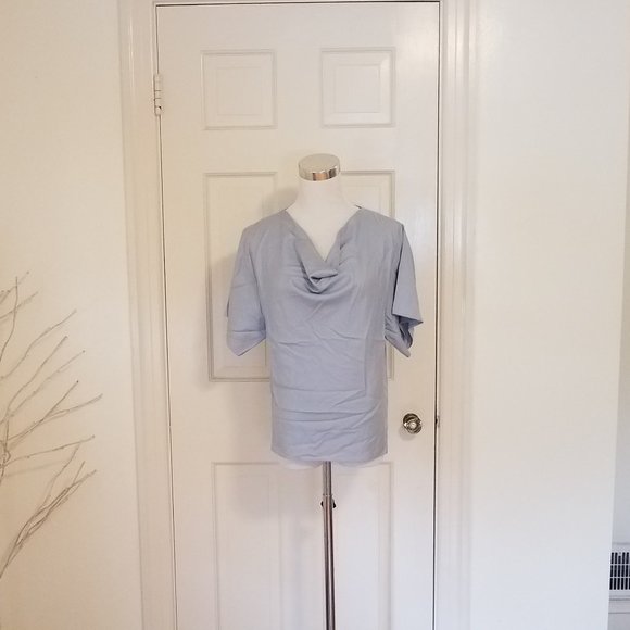 NWT Vince Cowl Neck Blue Short Sleeve Top Sz XS $295 - Picture 1 of 9